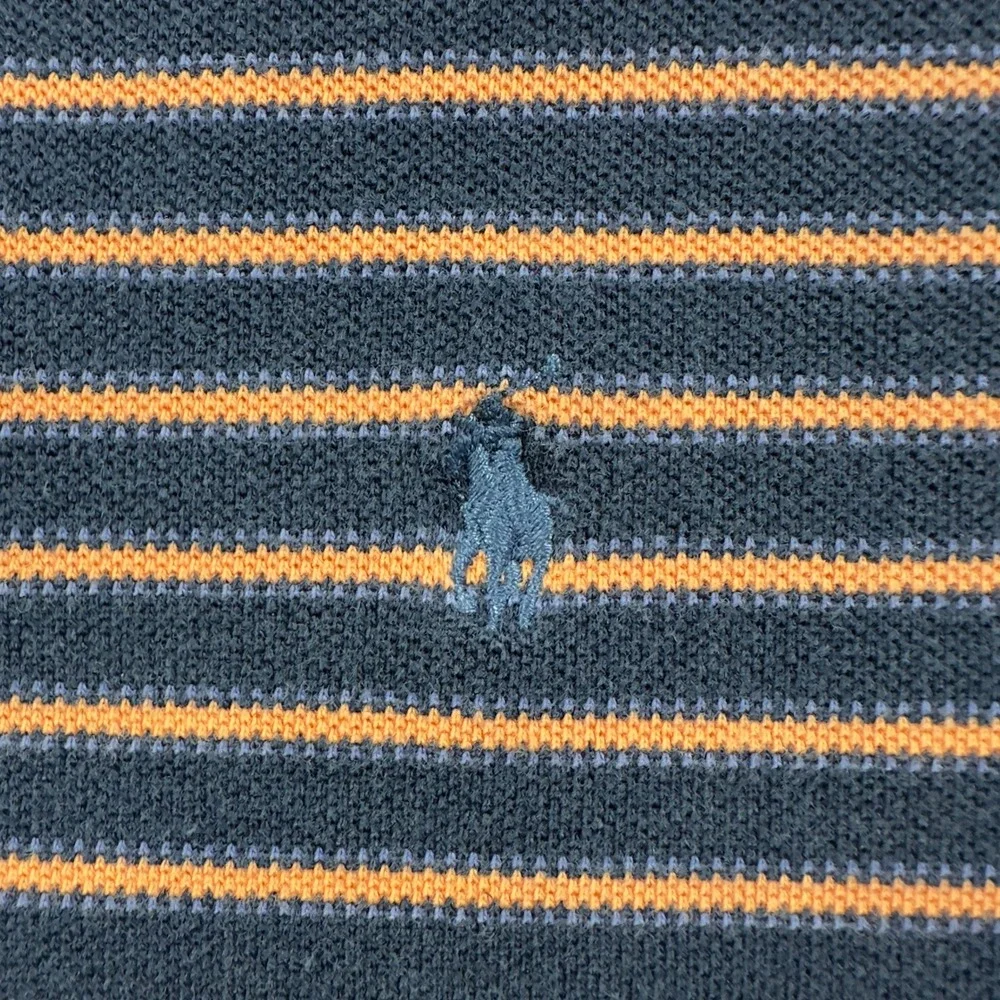 Polo Ralph Lauren Shirt Men's Large Navy Orange Striped Golf Cotton Short Sleeve